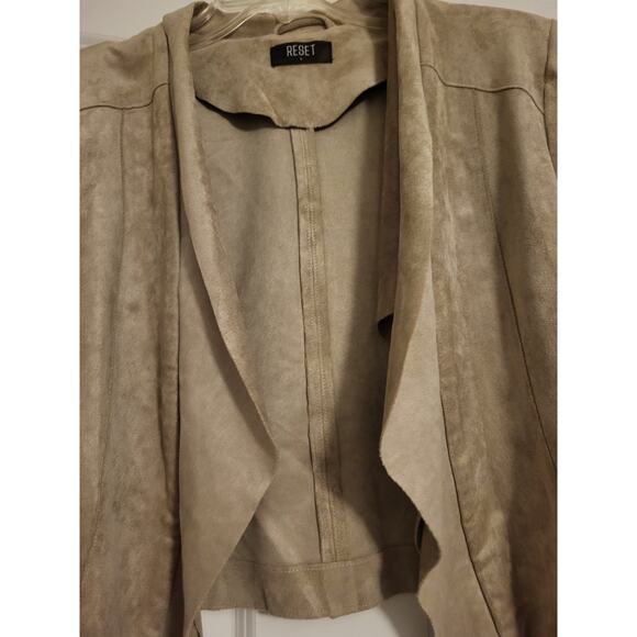 Reset Beige Faux Suede Open Front Jacket L Neutral - Picture 3 of 5